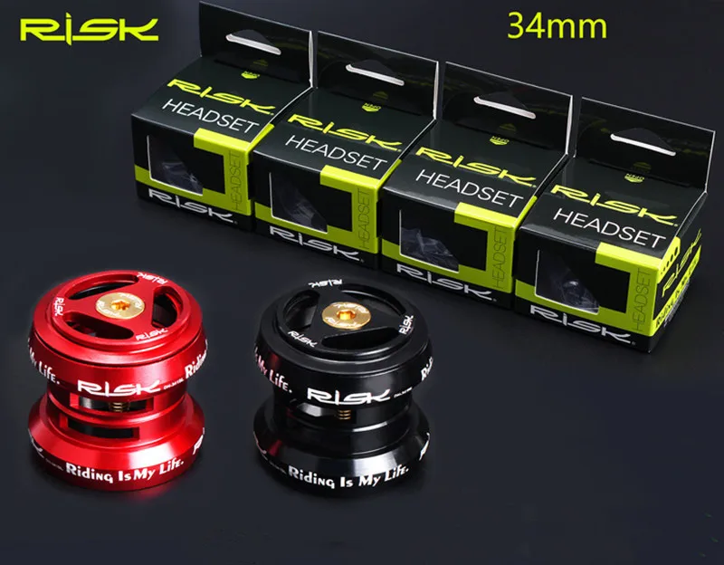 RISK 34mm Ultralight Bicycle Hollow External Headset For Fixed Gear Bike 1 1/8" 28.6mm Straight Steerer Fork Bearing Headset