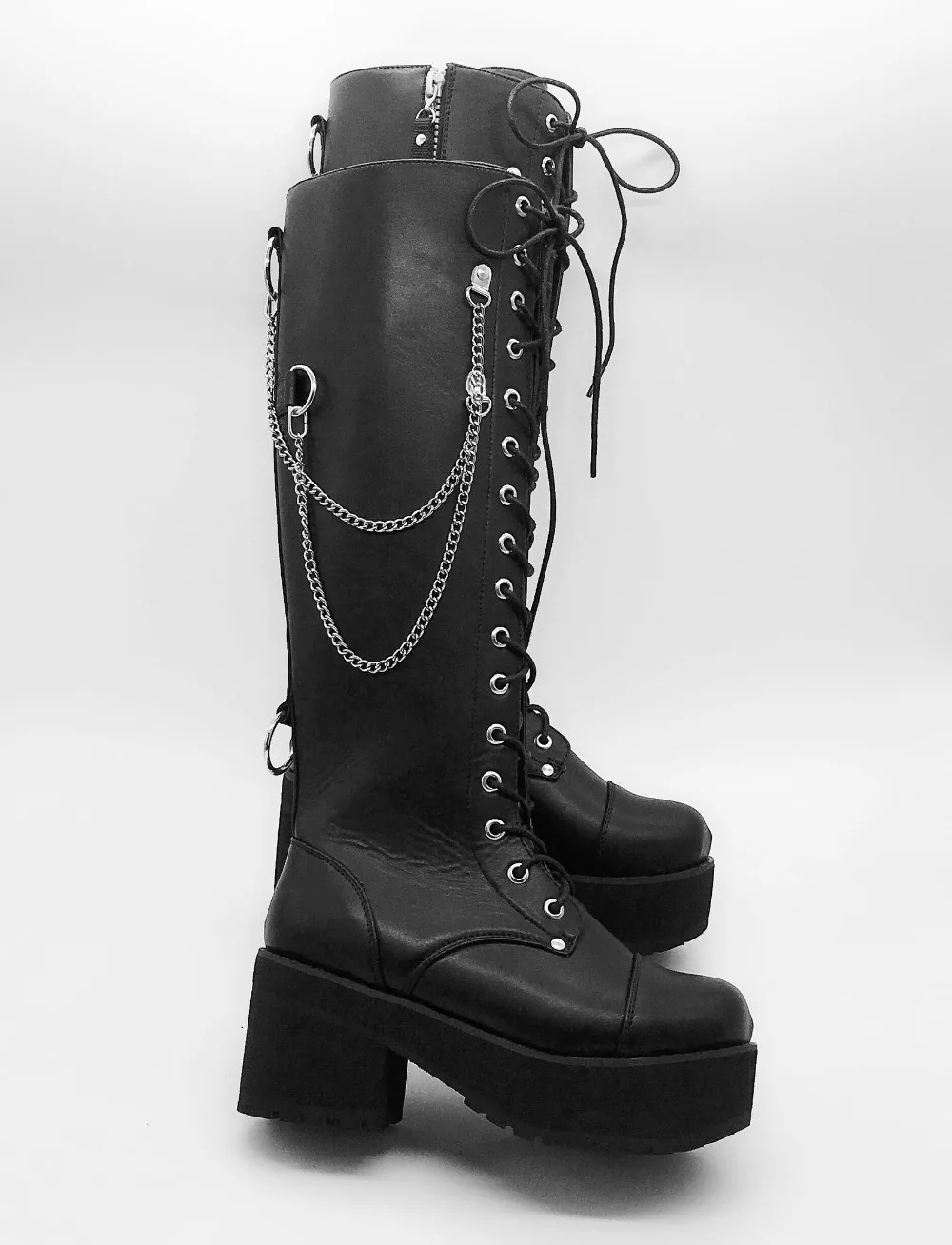 Women-Black-8cm-Knee-High-Platform-Chain-Punk-Boots-Japanese-Style-Lolita-Lace-Up-Princess-Uniform-Winter-Boots-7