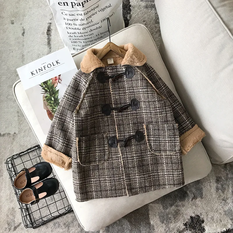 

Children's cotton-padded coat girls long style cotton coat thick horn button for going out clothes