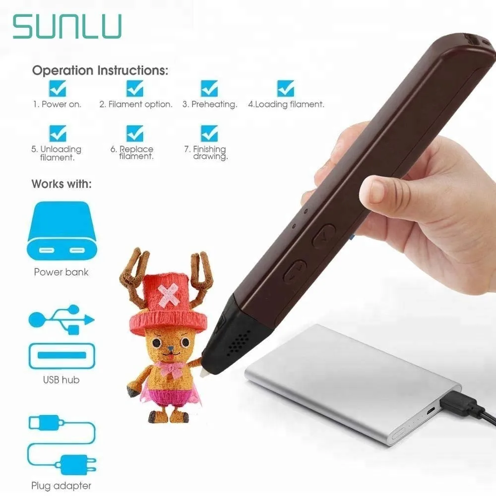 

SUNLU 3D Printing Pen Support 1.75mm PCL/PLA Filament SL-600 3D Printing Pens As Best Birthday Gift For Kids & Adult
