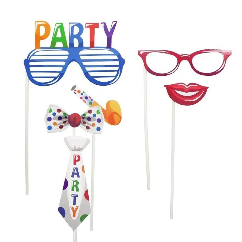 18PCS Funny Glasses Happy Birthday Mustache Photo Booth Props Party Supplies Hat Lip Cake Photo Props Birthday Party Decoration
