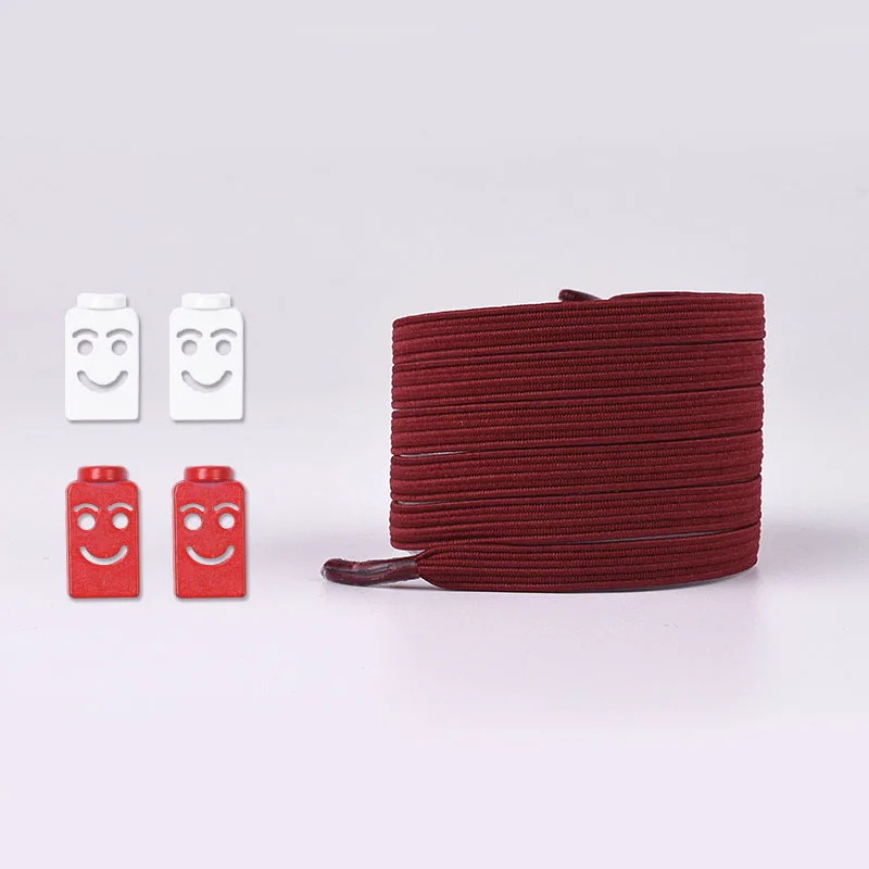 Smiley Metal Buckle Lazy Shoelaces Creative Free Tied Elastic Shoelaces 1 Pair Shoe Laces Solid Sport Casual Shoes Accessories - Цвет: Бордовый