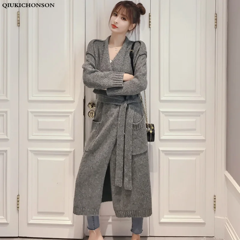 

Thick Autumn Winter Sweater Cardigan Women 2019 Lace Up Korean Style Pockets Jag Design Plus Size Ladies Long Cardigan feminino