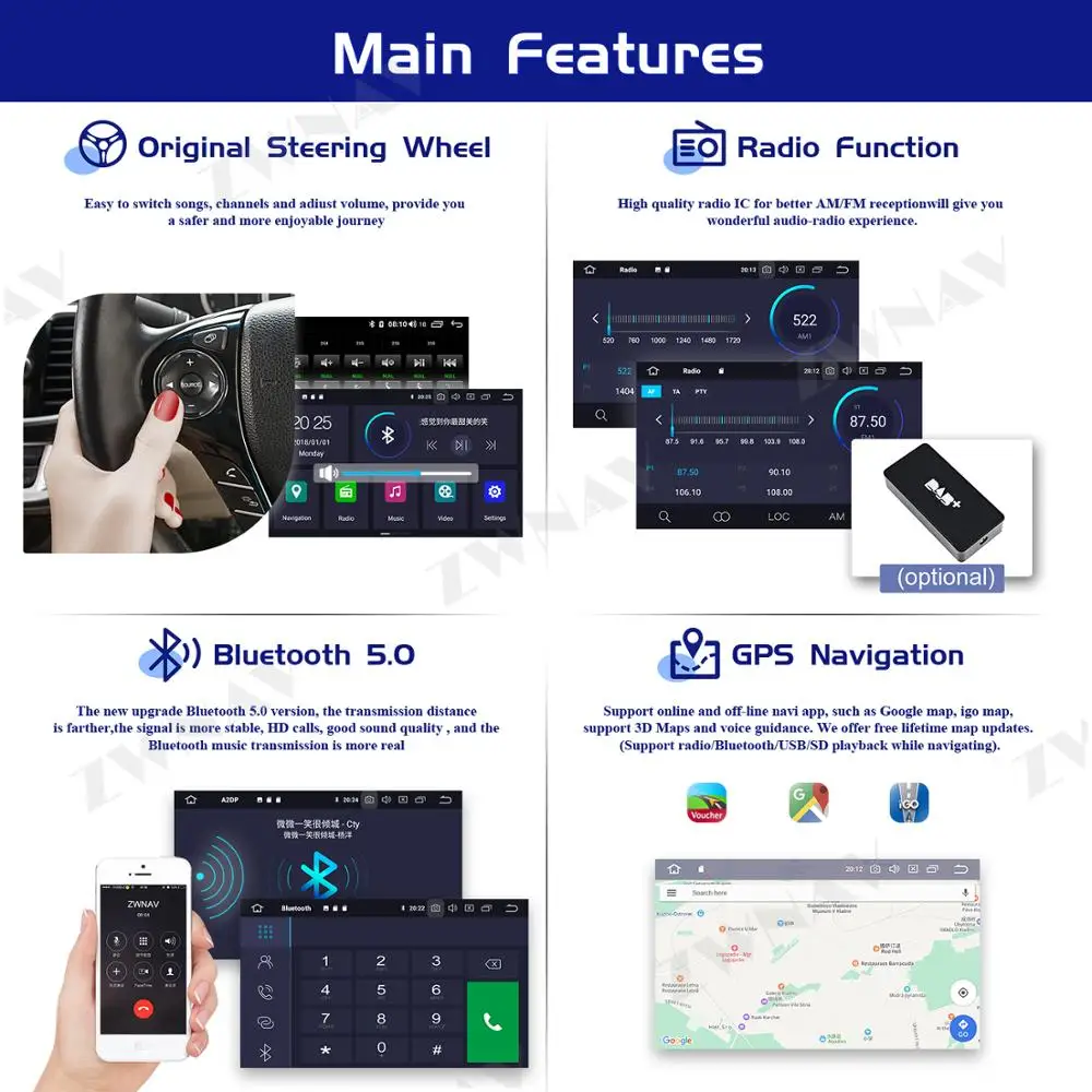 128G Carplay Android 10.0 screen player For Ford Mustang 2015 2016 2017 2018 GPS navi Auto Audio Radio Music stereo BT head unit