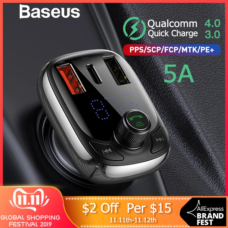 Kaufen Baseus FM Transmitter Modulator Bluetooth 5,0 Car Kit Audio MP3 Player Mit PPS QC3.0 QC4.0 5A Schnelle Auto Auto ladegerät