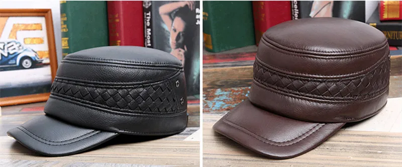 Snapback Кепка SILOQIN, шляпа из натуральной кожи, Осень-зима, мужские военные шапки с ушками из воловьей кожи, регулируемый размер, мужская плоская кепка s