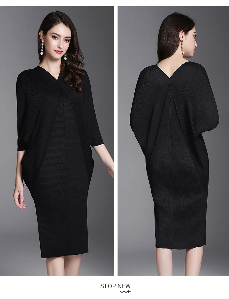Summer Wear New Style Miyake Still Pleated Bat Sleeve Dress Loose And Plus-sized Pleat Dress 200 Wearable
