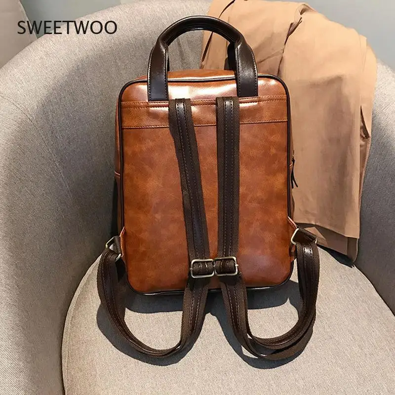 Women Anti Theft Backpacks Students Brown School Bags for Teenage Girls Waterproof Vintage Laptop Leather Big Travel Backpack 5