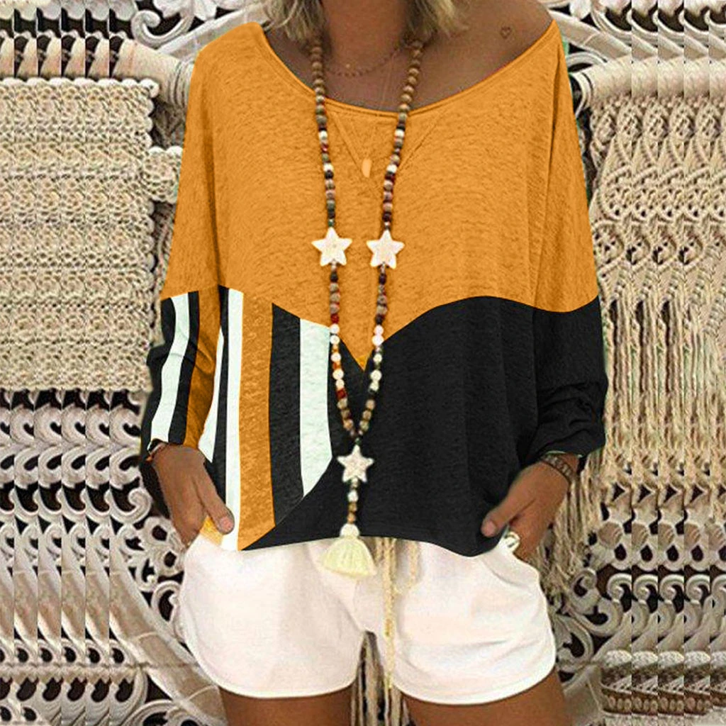 JAYCOSIN Fashion Blouse Casual Loose Round Neck Long Sleeve Color Matching Shirts Blouses Embroidery Casual Women Full Shirt 722