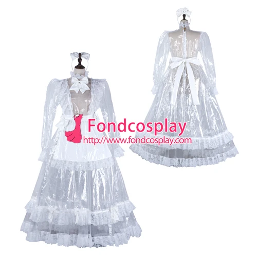 Прозрачное платье горничной Сисси из ПВХ Запираемая униформа костюм для косплея