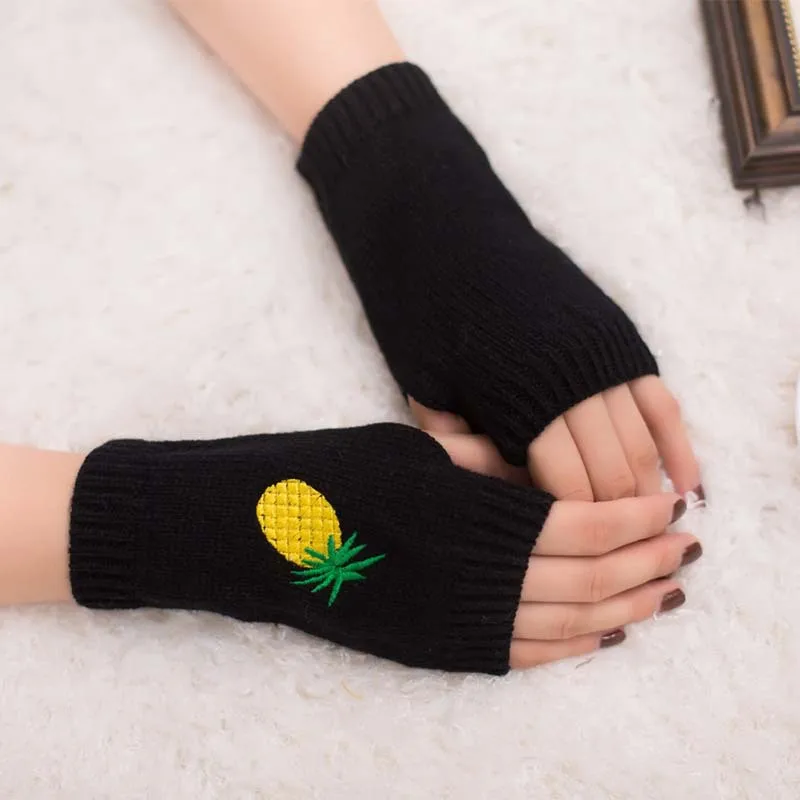 AliExpress Embroidered Pineapple Gloves Cool New Style Knitted Gloves Half-finger Gloves Embroidered Color Warm Gloves Now