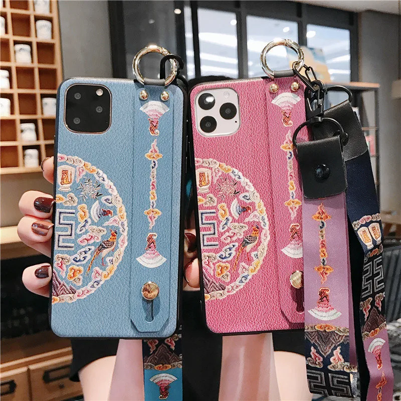 

Luxury With Lanyard Neck Strap Wristband Stand Cover Retro Palace Phone Cases For iPhone 11 Pro MAX X XS XR MAX 8 7 6 6S Plus