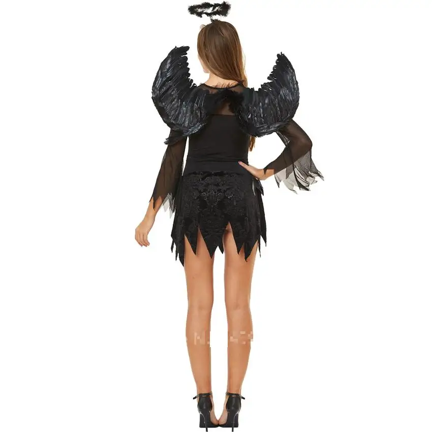 Halloween Dress Black Angle Sexy Women Day of The Death Wings Headwear Halloween Costumes Vampire Witch Cosplay Scary