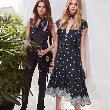 

Runway Designer Retro Print Dots Ruffles Elegant Temperament Slim Dress Women'S Clothing Spring And Summer High Quality New