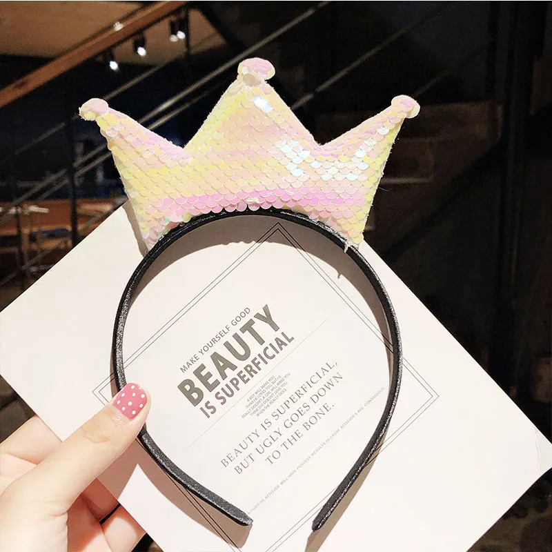 white crown Новые милые разноцветные Блестки для девочек с бантом и кошачьими ушками, ободки для волос, прекрасный орнамент для волос, праздничный обруч, модные детские аксессуары для волос - Цвет: white crown