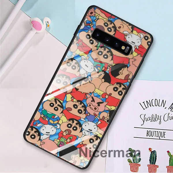 Забавные чехлы из закаленного стекла Crayon Shin-Chan для samsung Galaxy S10 S8 S9 Plus S10e Note 9 10 Plus A50 A30 - Цвет: 02