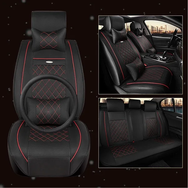 WLMWL универсальный кожаный чехол автокресла для peugeot 206 307 407 207 2008 3008 508 208 308 406 301 всех моделей автомобильные аксессуары - Название цвета: Black red line