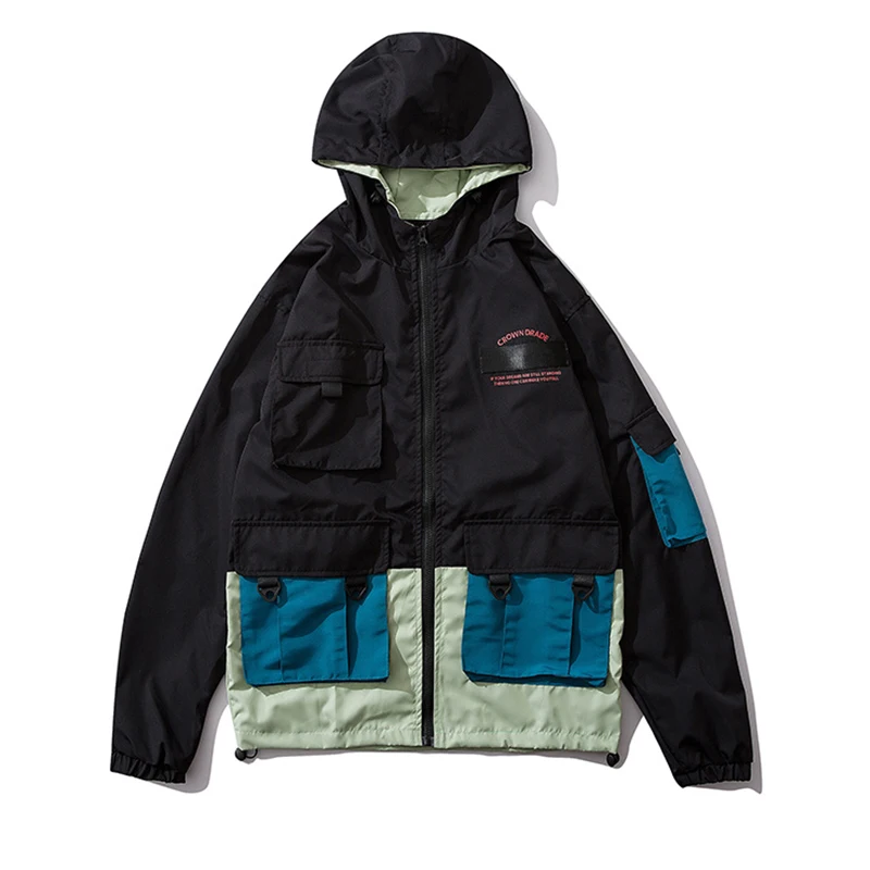 Plegie мужские куртки и пальто Уличная С Капюшоном осень унисекс Harajuku BlueJacket ветровка с несколькими карманами chaqueta hombre
