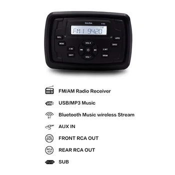 

Waterproof Marine Radio Bluetooth Stereo Audio Digital Media FM AM Square MP3 Player For ATV UTV Golf Cart Boat Yacht Motorcycle