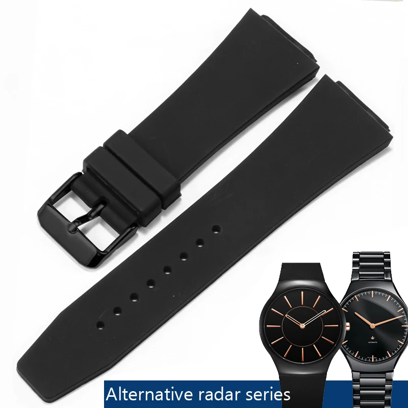 Sostituzione Del Cinturino In Silicone Rado True Thinline Series Catena Dell'Orologio Impermeabile In Gomma Nera Bocca Convessa Accessori 24X18