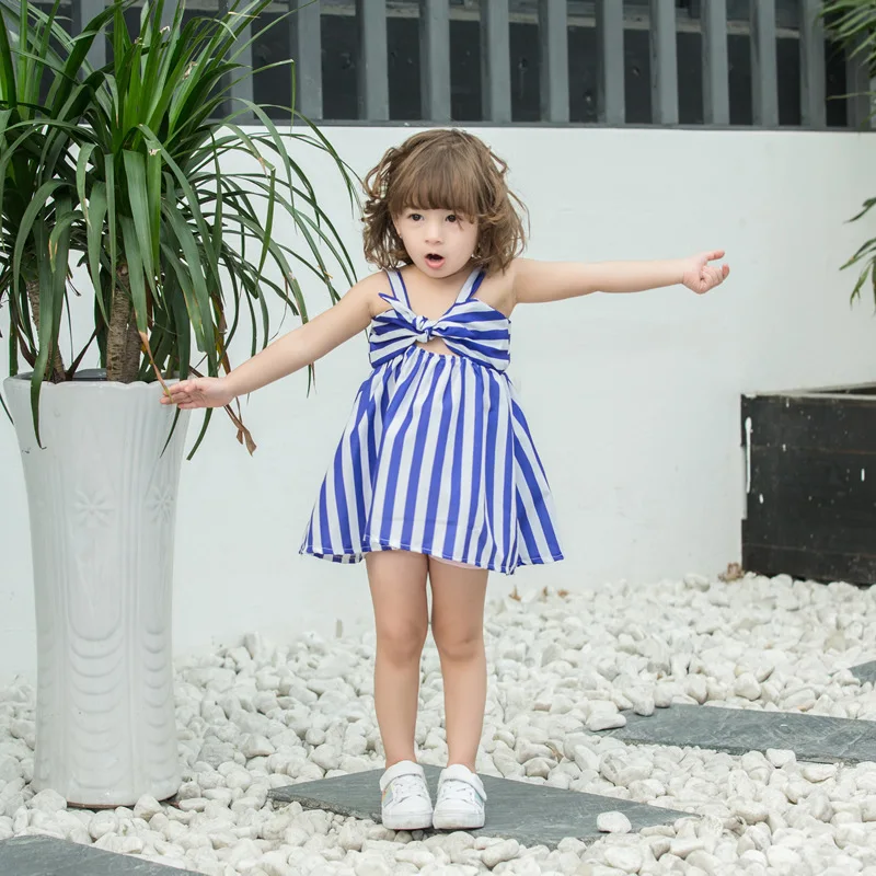 

Girls Summer Dress Children Beach Party Sundress 2-6Years Princess Girl Striped Suspender Cute Bow Dress Boutique Kids Beachwear