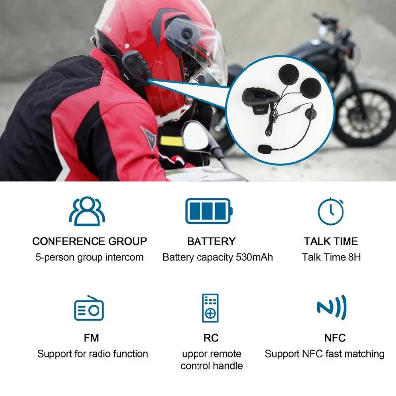 V8 мотоцикл Bluetooth система внутренней связи для шлема гарнитура FM радио ручка дистанционного управления NFC спички мобильный телефон 5 всадников Interphone