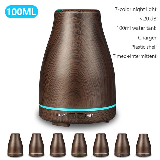 Air Humidifier Electric Aroma Diffuser Mist Wood Grain Oil Aromatherapy Mini Have 7 LED Light 2 Mist Mode For Home Office