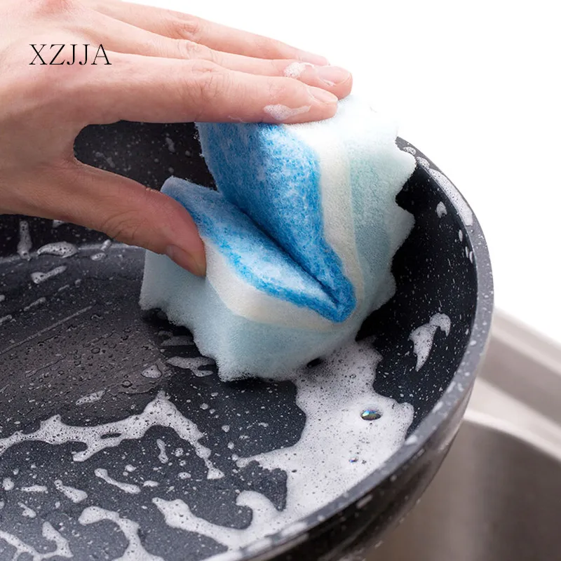 XZJJA 4pcs/set Magic Cleaning Sponge Three Layers Compressed Wave Pattern Nano Sponge Eraser Kitchen Decontamination Sponge