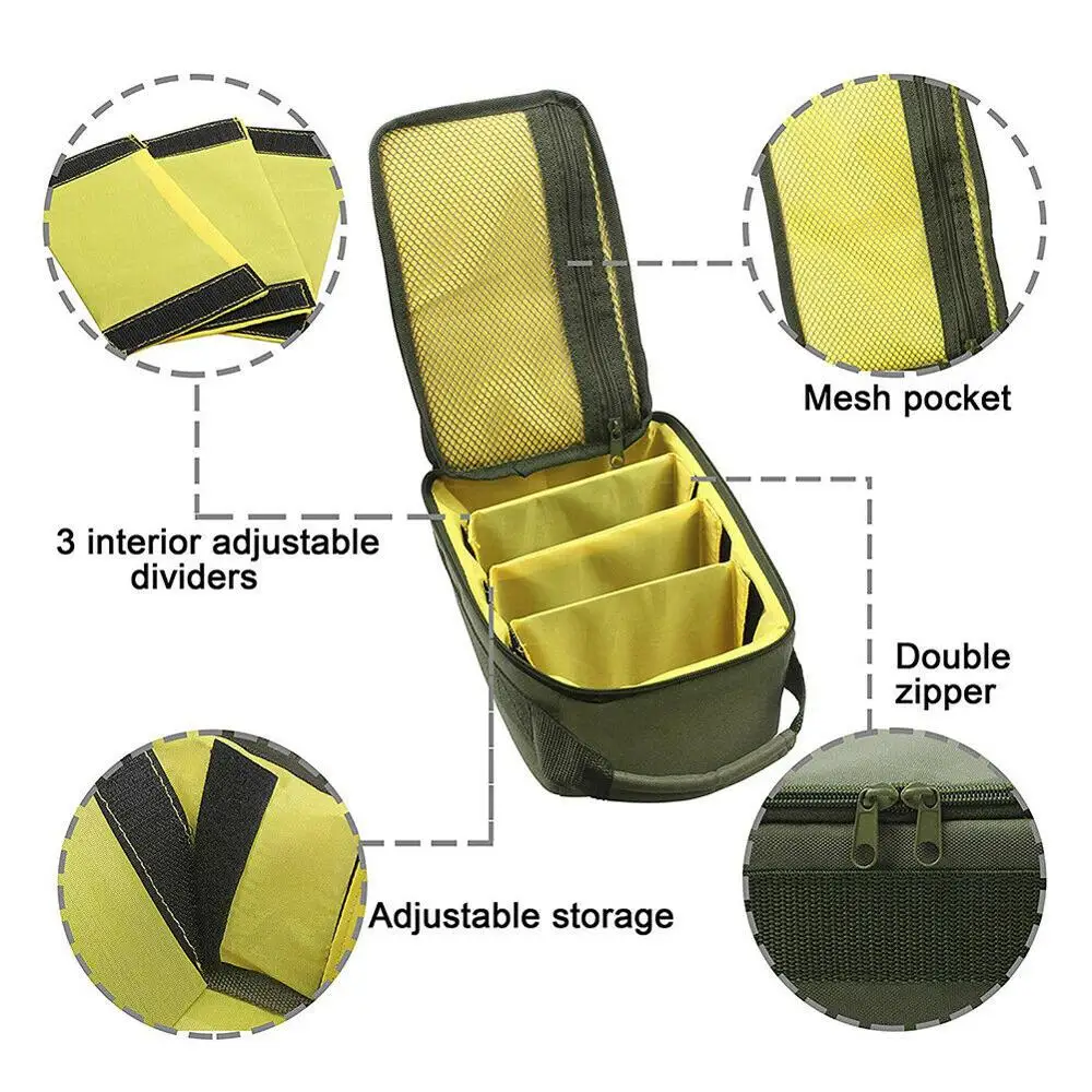 Fishing Reel Bag 4-Layer 600D Oxford Cloth Handled Dual Zipper Outdoor Storage Case Container For Line Bait Fishhooks