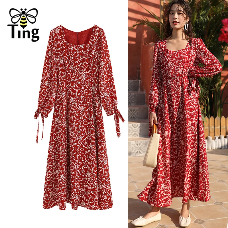 Tingfly 2020 S/S Цветочная печать красный Бохо Макси платье женское летнее