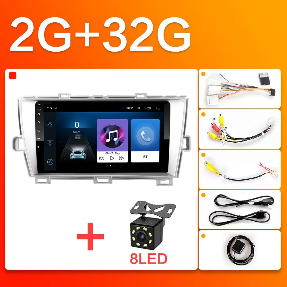 Android 8,1 GO 2din автомобильный Радио мультимедийный плеер для Toyota Prius Android 2010 2011 2012 2013 gps навигация Радио 2 DIN Автомобильный gps - Цвет: WIFI-2G-32G-8LED