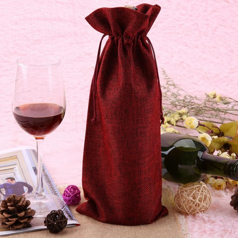 12Pcs Durable Wine Bags Non-Woven Fabric Linen Red Wine Bottle Glass Bag Travel Pouch Gift Weddings Reusable Weddings Packaging