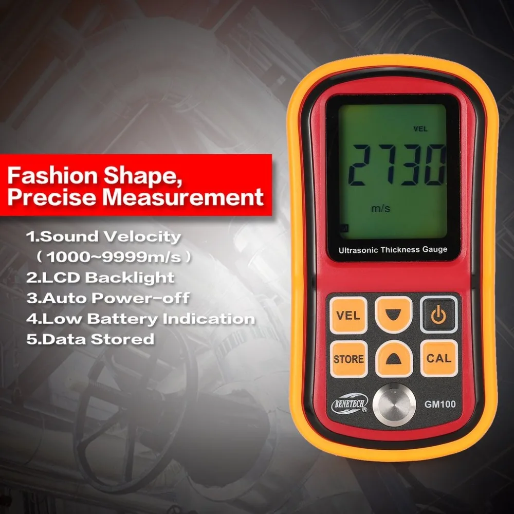 

BENETECH GM100 Digital Ultrasonic Thickness Gauge Meter Tester 1.2~225mm Steel Sound Velocity Meter Measuring Instrument