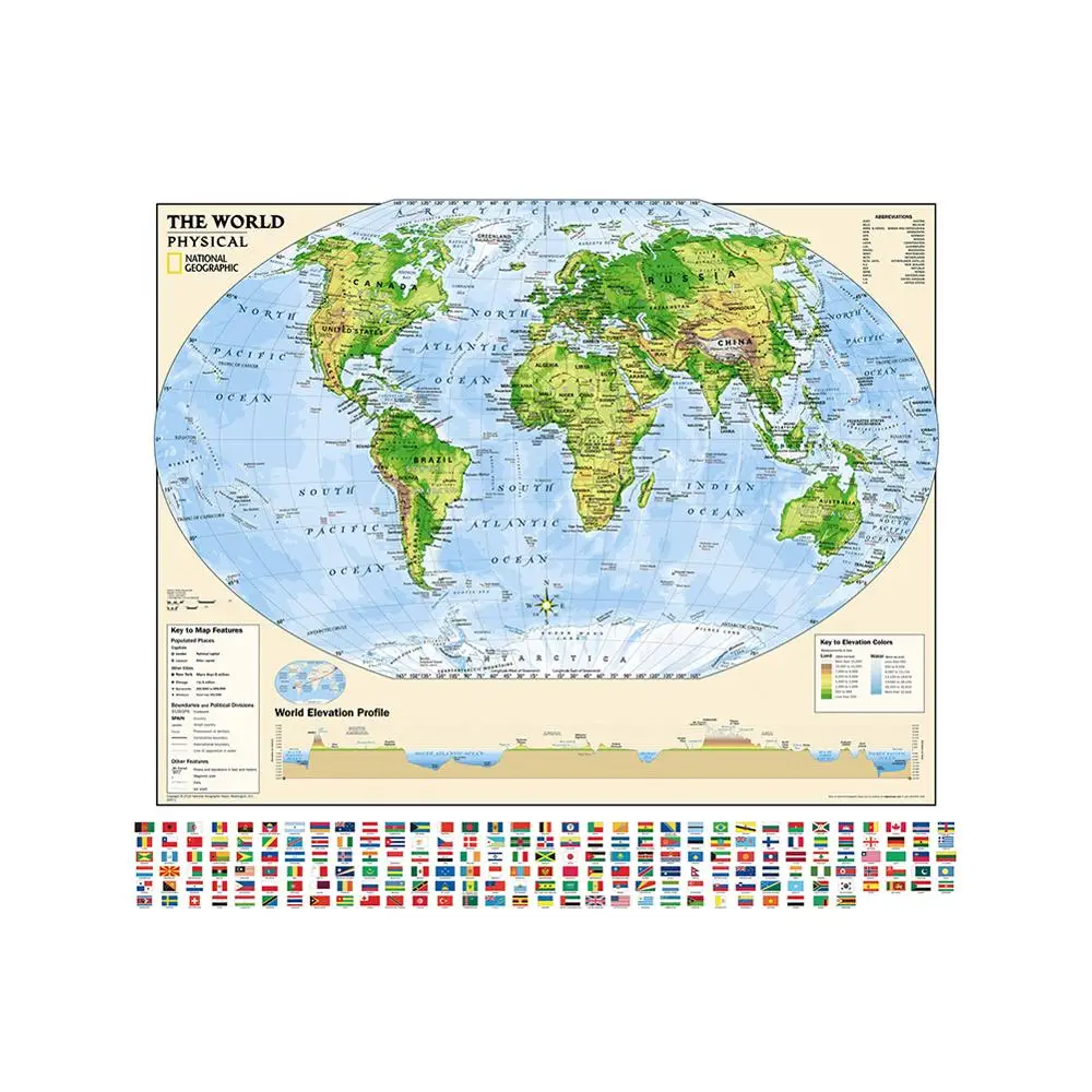 

Non-woven Printing World Map With Flag 90x90cm Regular World Map For Education