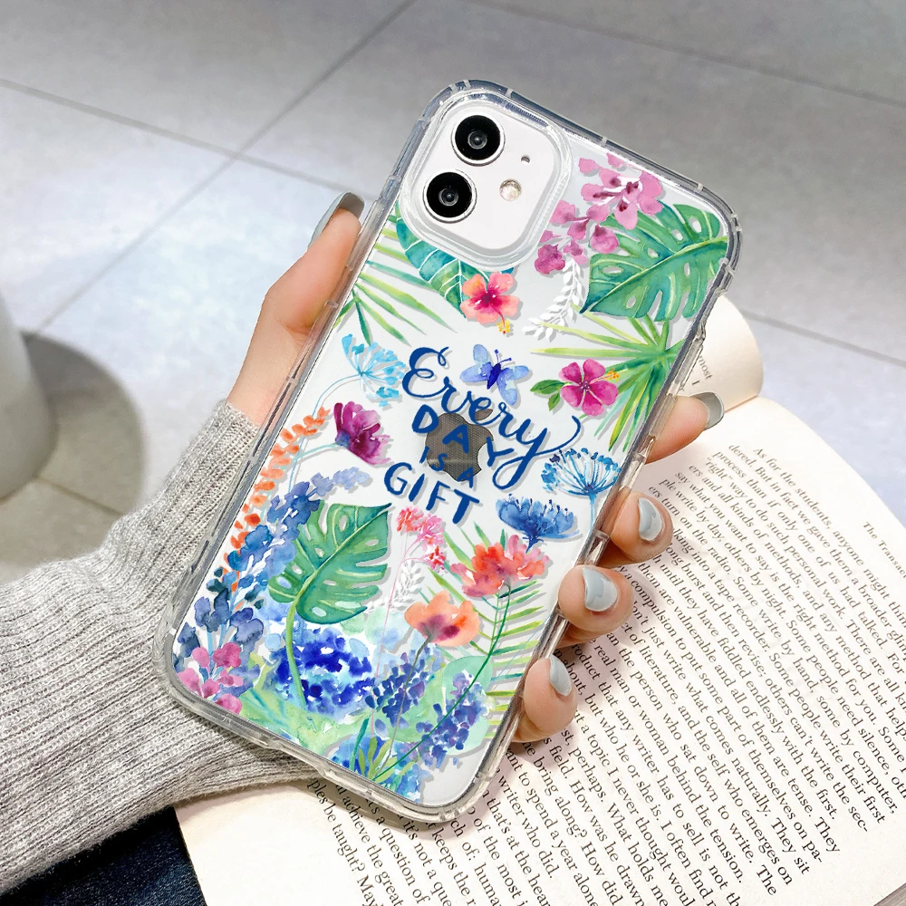 Case For Iphone 12 Pro Max Cases Silicone Funda Iphone 11 Pro 13 Mini XR X Xs Max 7 8 Plus Capa iphone11 Pro Flora Phone Covers