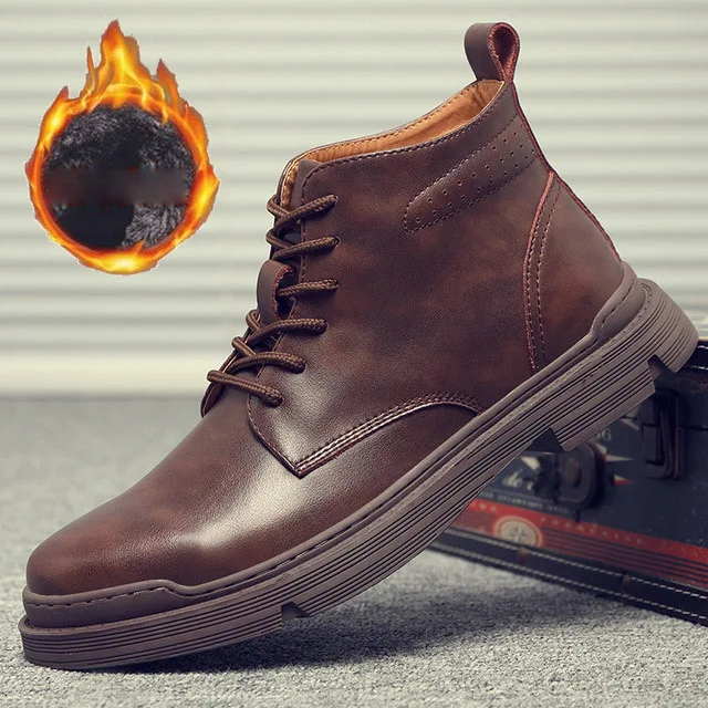 Plush brown Misalwa/сезон осень-зима; Новинка года; большие размеры; мужские высокие ботинки в британском стиле; кожаные ботинки в стиле ретро в американском стиле; военные ботинки - Цвет: Plush brown