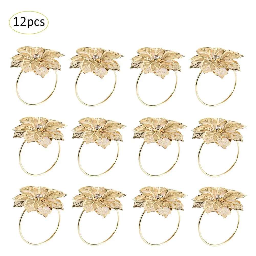 

12Pcs/Set Alloy Cutout Flower Design Napkin Rings for Wedding Receptions Gifts Holiday Banquet Dinner Christmas Table Decoration