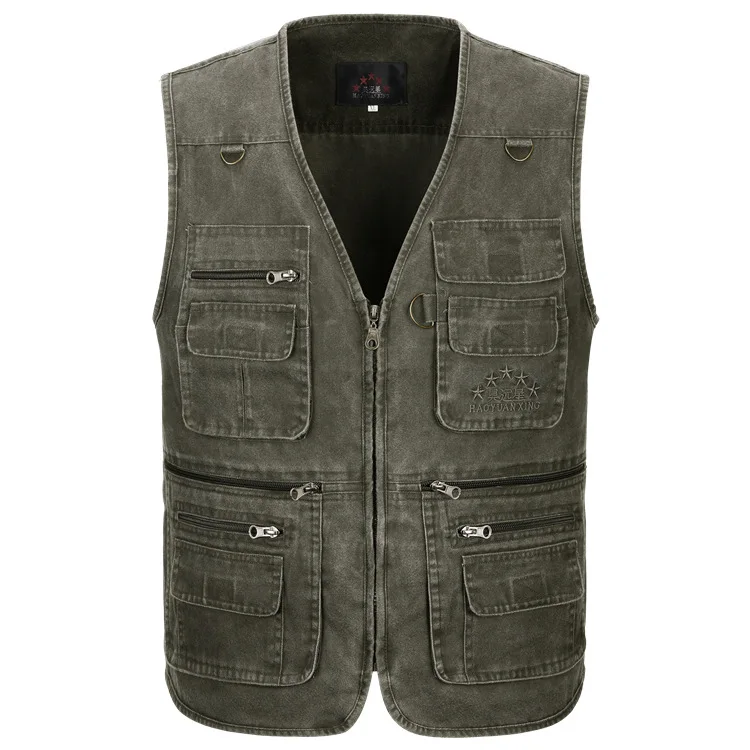 Spring And Autumn Cotton Men's Multi-pockets Large Size Multi-pocket Photography Fishing Waistcoat Middle-aged Waistcoat Washing