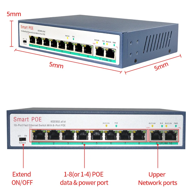 Wetrans 8CH RJ45 коммутатор питания через Ethernet 52 в сети 10/100 Мбит/с IEEE802.3af 4 Порты моноканальный центр 8 Порты Мощность Over Ethernet переключатель