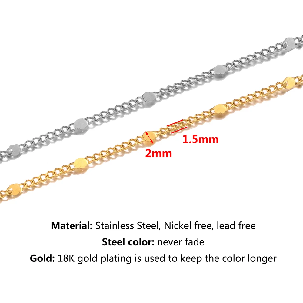 2Meter Width 1.5mm Stainless Steel Gold Press Rounding Chains for Earring Anklet Necklace Jewelry Making DIY Handcrafts Supplies