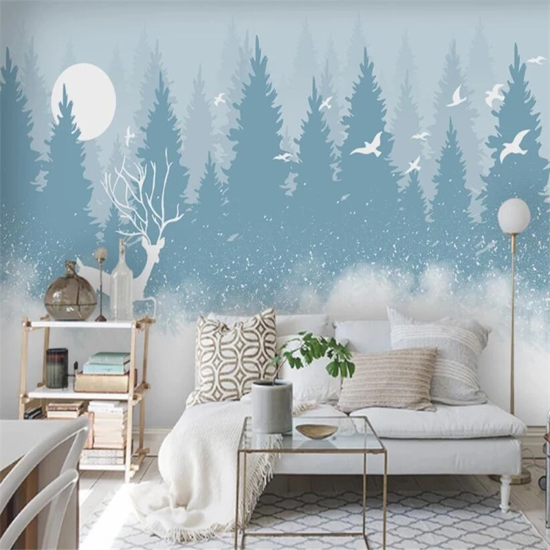 

beibehang Custom Forest Elk Cartoon Children House Mural Bedroom Wallpaper Painting bird Children's Room Background Wall paper