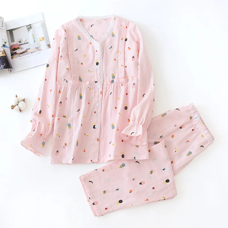 

Fdfklak Pink Print Maternity Night Pajamas For Pregnant Nightwear Spring Autumn Long Sleeve Cotton Pajamas Nursing Sleepwear