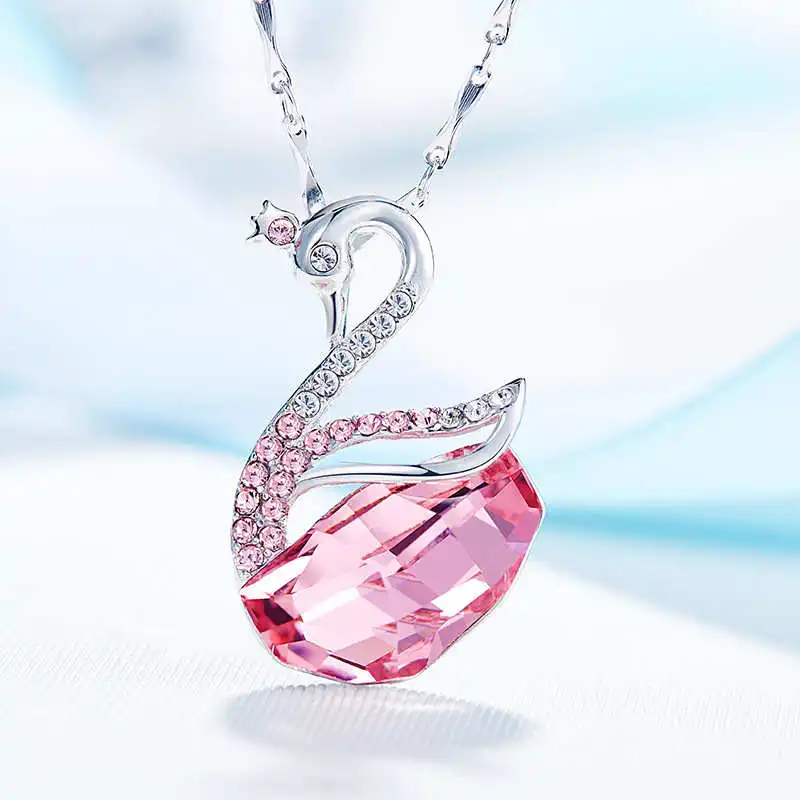 BOSCEN 925 пробы Серебряное ожерелье с подвеской для женщин подарок на день Святого Валентина Лебедь украшенный кристаллами Swarovski - Цвет камня: Pink Large size