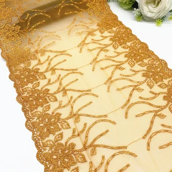 

3y/lot Width 26cm Shimmer Yellow Golden Embroidery Lace Trim DIY Craft Sewing Supply Skirt Hem Decoration Accessories Dolls bjd