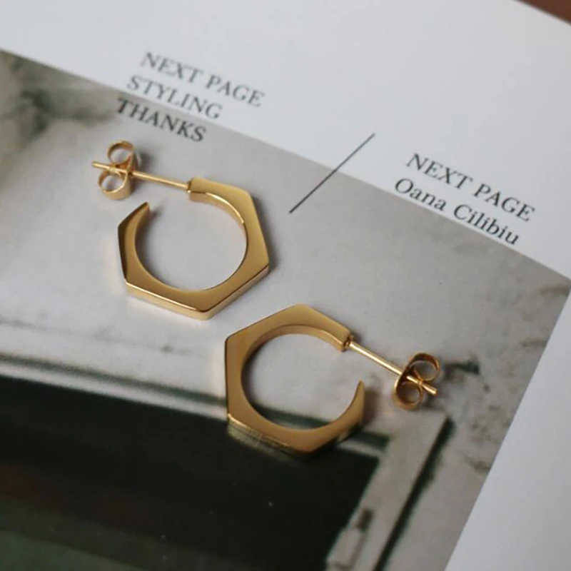 Pendientes de aro pequeños geométricos hexagonales de acero inoxidable antialérgicos para joyería Vintage, de aro| - AliExpress