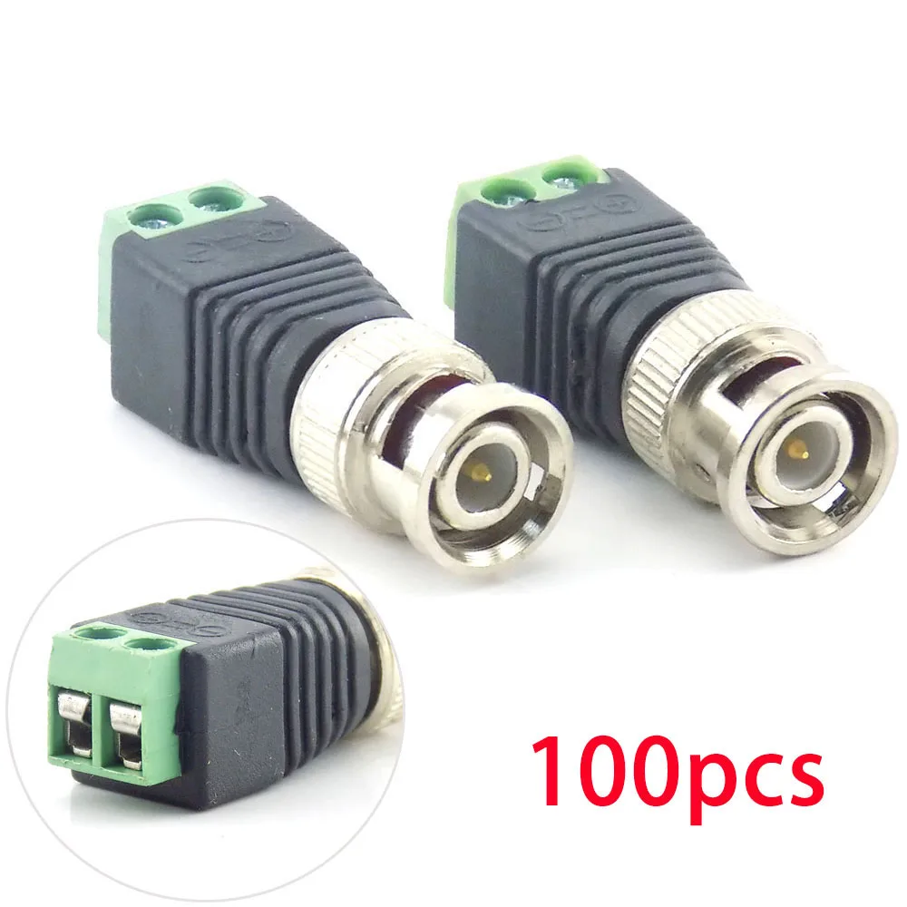 

100Pcs wholesale BNC DC Male Connector Plug Adapter Video Balun Coax CAT5 for CCTV Camera Security Surveillance Accessories G16