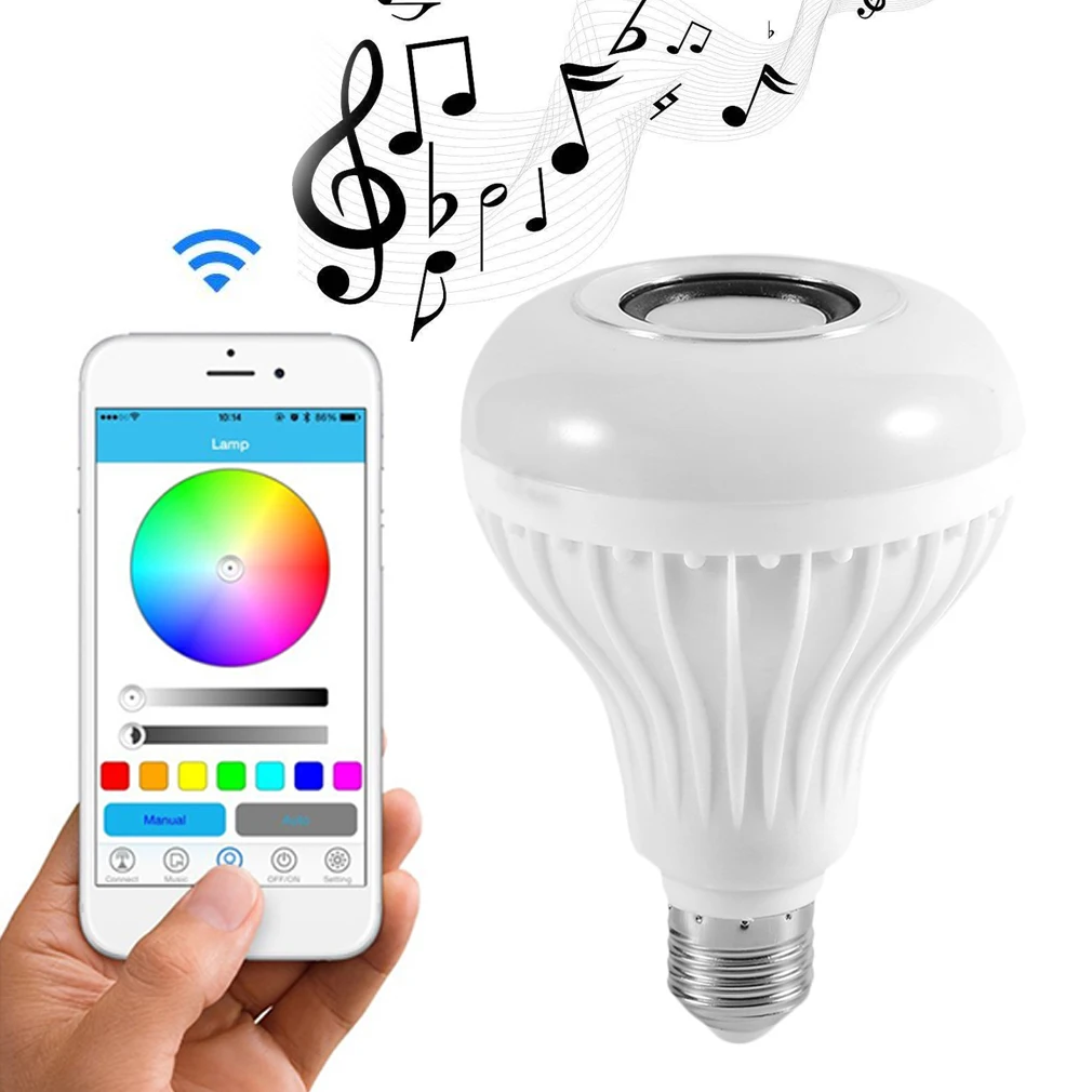 ICOCO Smart Wireless Bluetooth LED Stereo Audio Speaker RGB Colorful Bulb 12W 28 LEDs Light Beads Music Lamp+Remote Controller