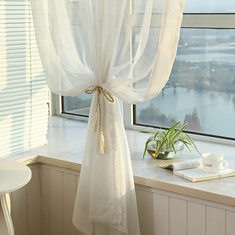 Чистый белый оконный экран прозрачная ткань простой современный Блестящий серебряный провод полосатый фатин занавеска для гостиной спальни M135& 30