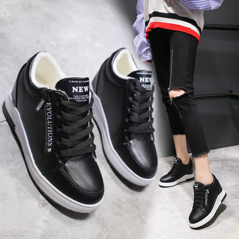 

WDHKUN Platform Women Shoes 2019 New Fashion Dad Shoes Spring Female Casual Sneakers Wedge High Heel Beige/White Sneakers Zipper