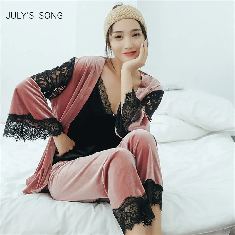 Золотая Бархатная Пижама JULY'S SONG женский осенне зимний теплый пижамный комплект
